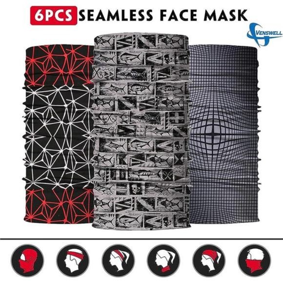 6Pcs Neck Gaiter Face Mask Men Women,Seamless Bandana Rave Face Cover Scarf Mask - Picture 6 of 6